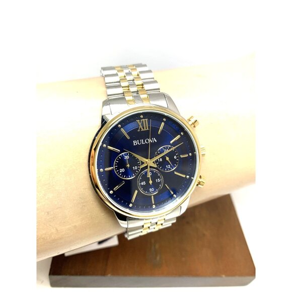 Bulova Men's Watch 98A274 Quartz Chronograph Blue Dial Two Tone Stainless Steel - Picture 11 of 14